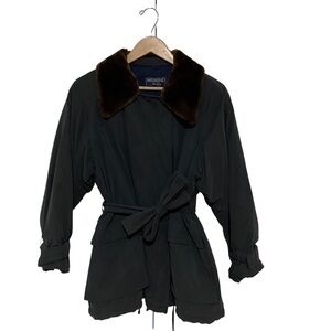 MaxMara Dark Navy Trench Coat with Brown Collar